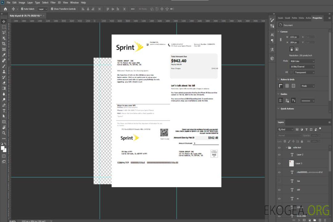Facture commerciale de services publics Sprint (T-Mobile), SCR template